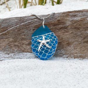 REDUCED!! What a Catch - Blue Sea Glass Necklace